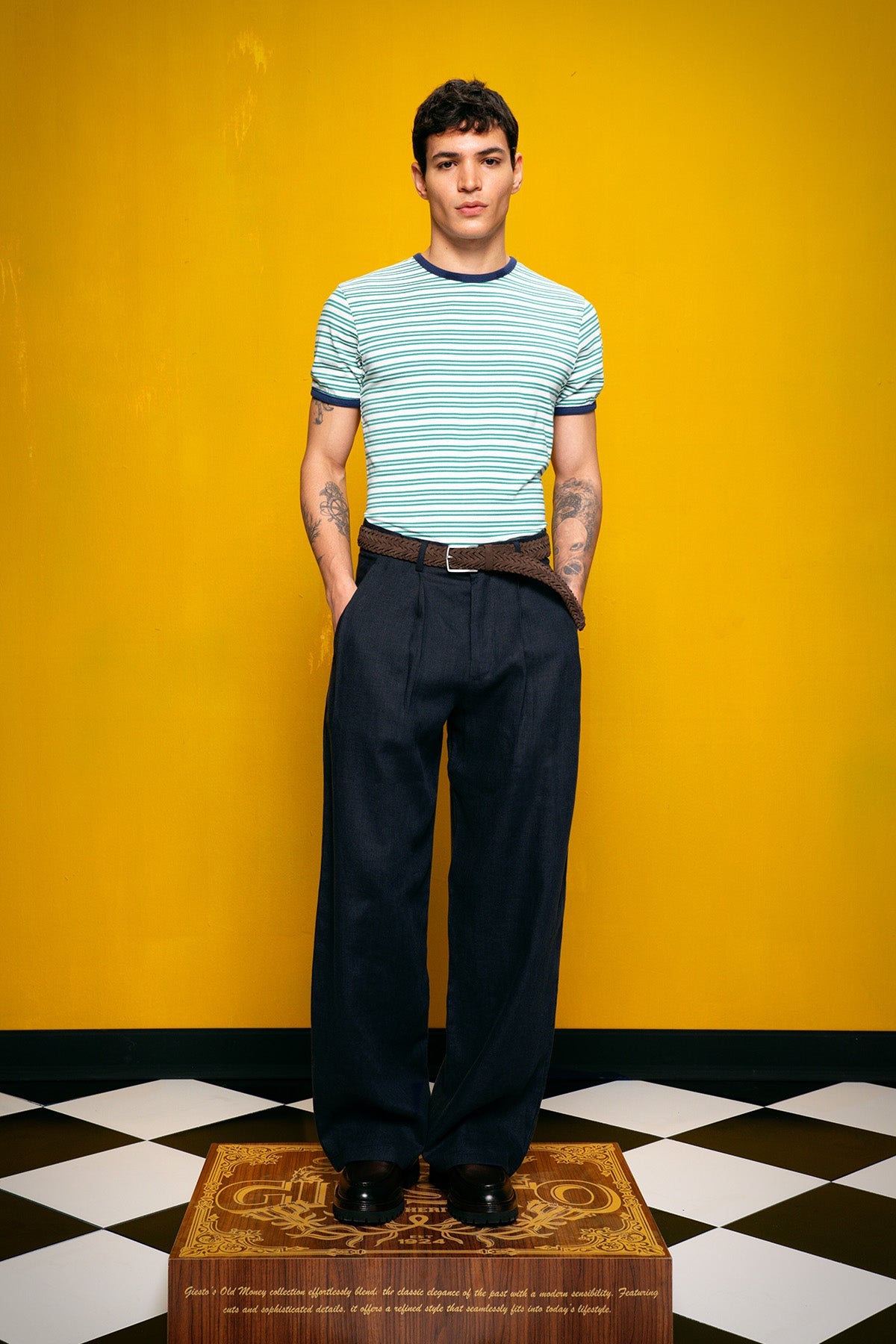 ÇİZGİLİ DAR KESİM YEŞİL T-SHIRT GIESTO