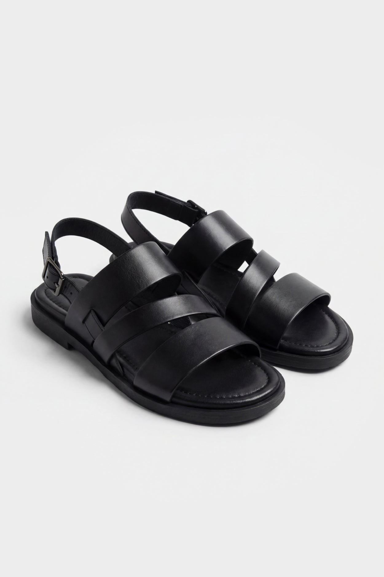MINIMALIST MULTI-STRAP BLACK LEATHER SANDAL