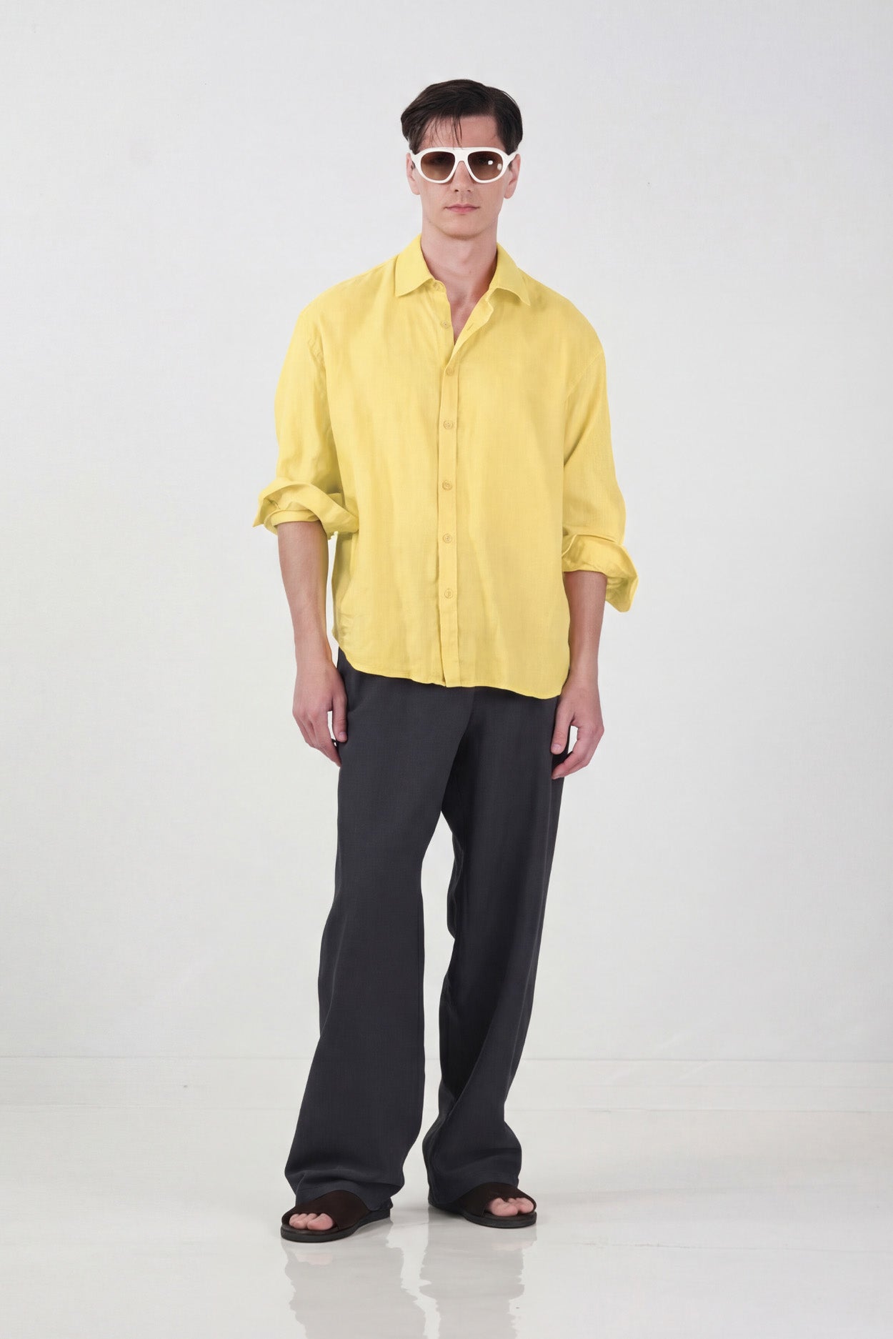 %100 KETEN OVERSIZE SARI GÖMLEK