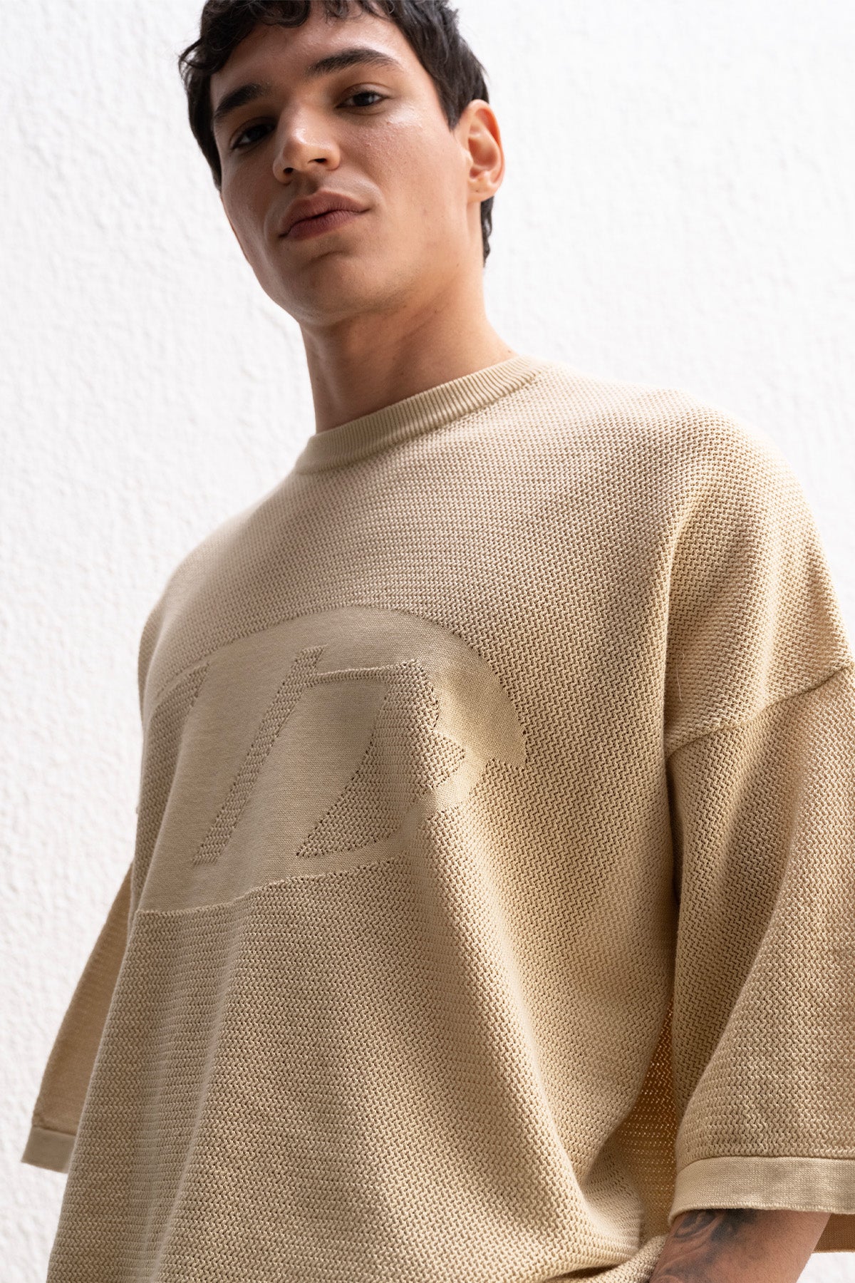 LOGO DETAYLI TRİKO BEJ T-SHIRT - T-SHIRT