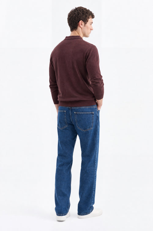 LONG SLEEVE POLO NECK BROWN KNIT T-SHIRT - 3
