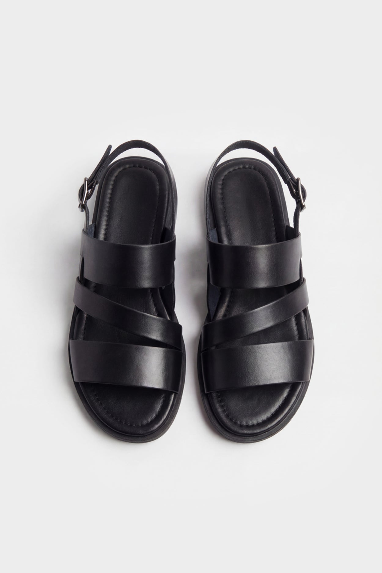 MİNİMALİST ÇOK BANTLI SİYAH DERİ SANDALET