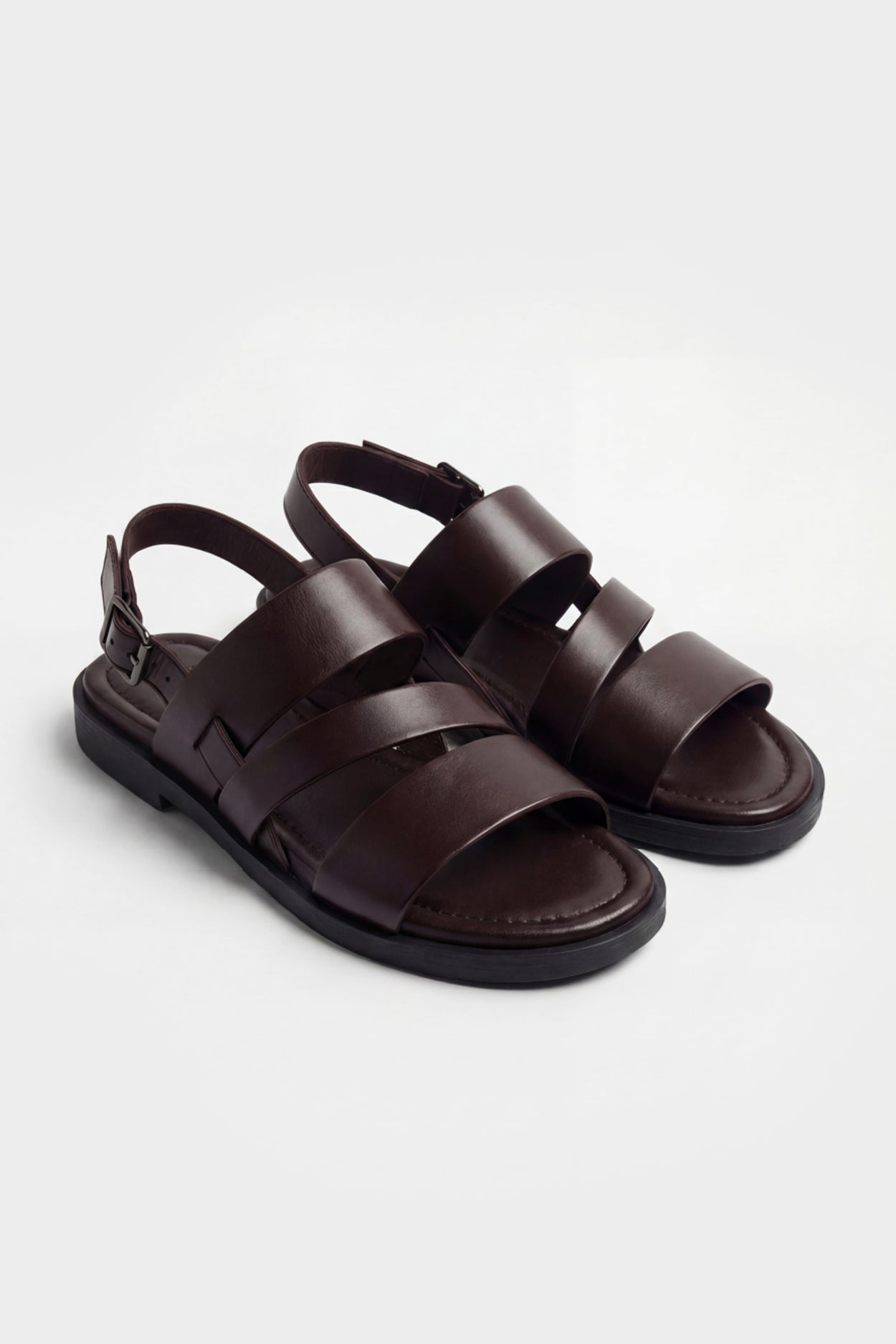 MINIMALIST MULTI-STRAP BROWN LEATHER SANDALS