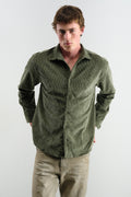 OVERSIZED DRAPED VELVET KHAKI SHIRT