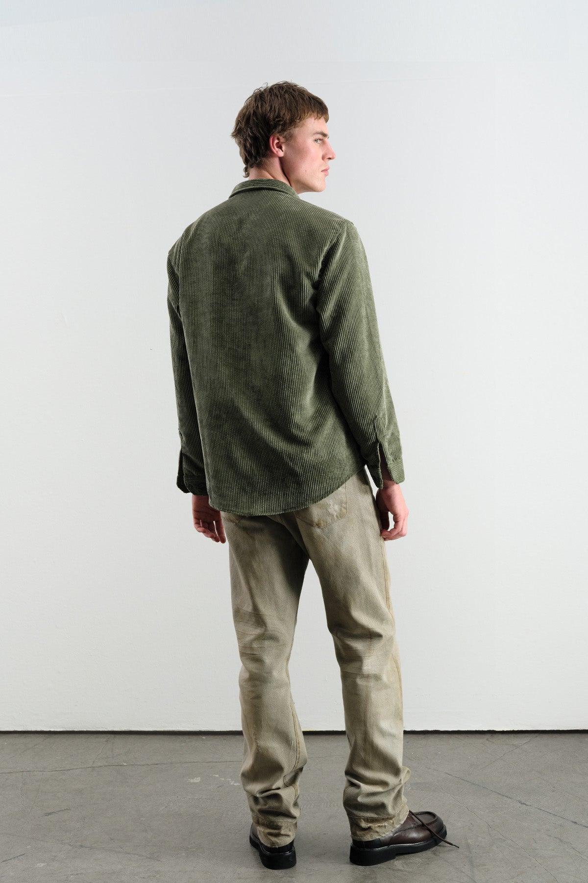 OVERSIZED DRAPED VELVET KHAKI SHIRT