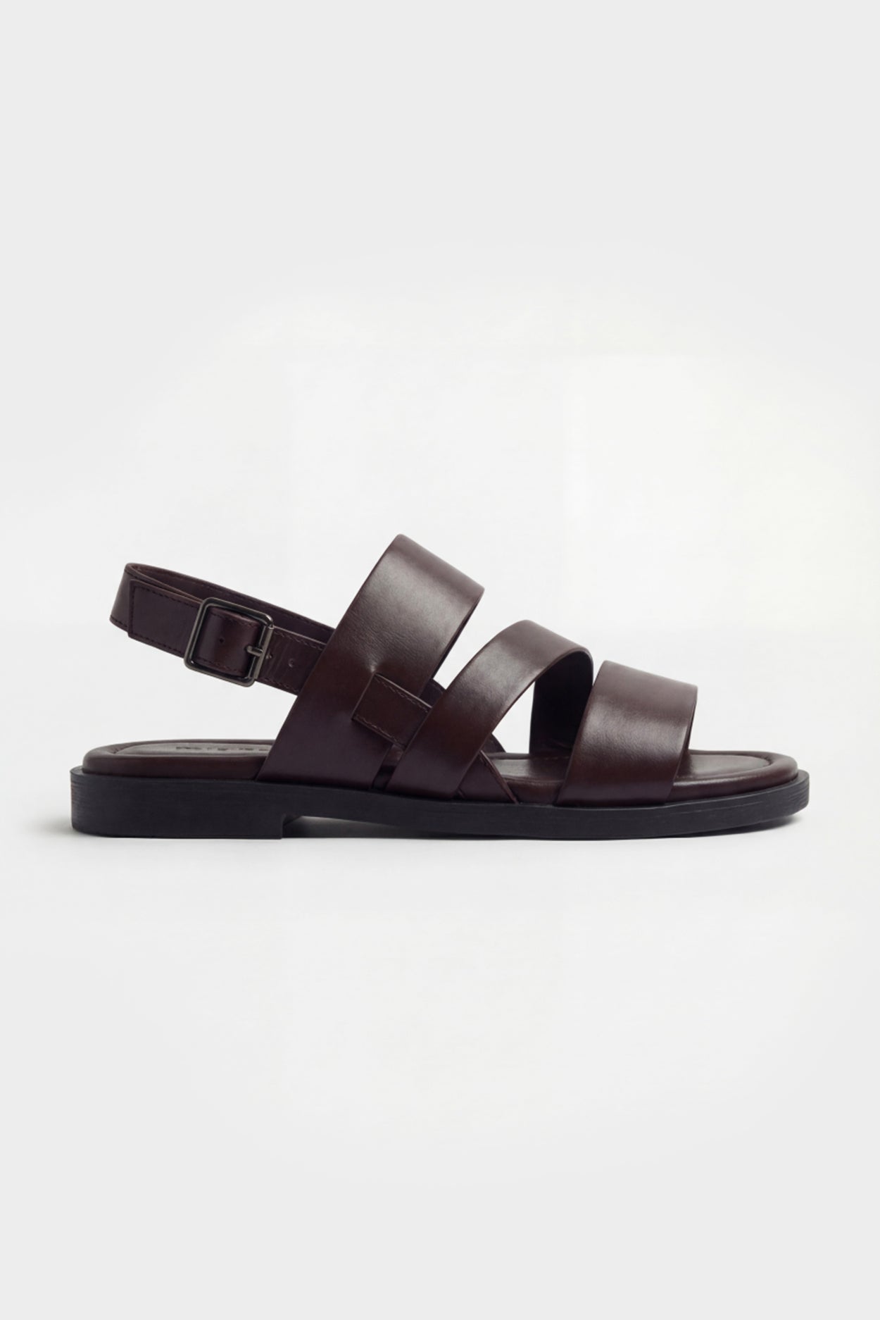MİNİMALİST ÇOK BANTLI KAHVERENGİ DERİ SANDALET