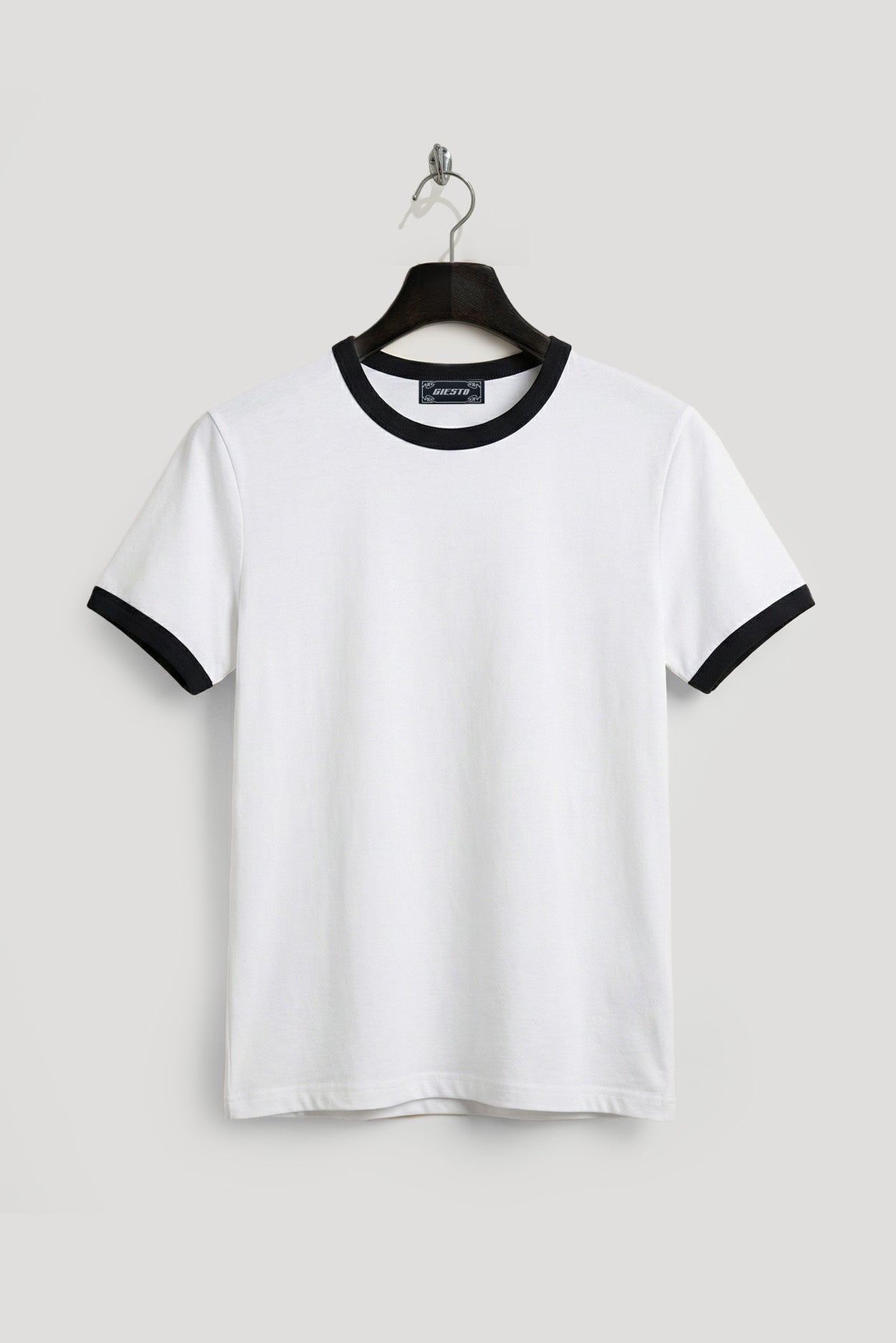 CONTRAST DETAIL CREW NECK ECRU T-SHIRT