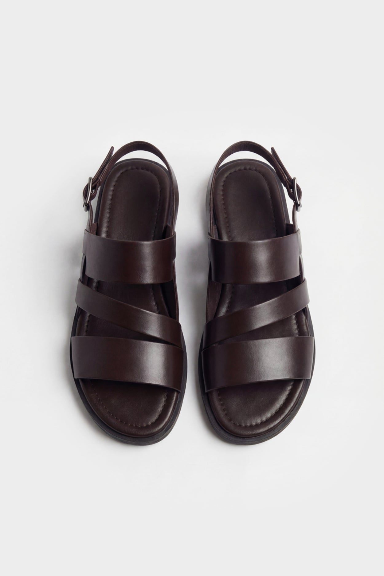 MİNİMALİST ÇOK BANTLI KAHVERENGİ DERİ SANDALET