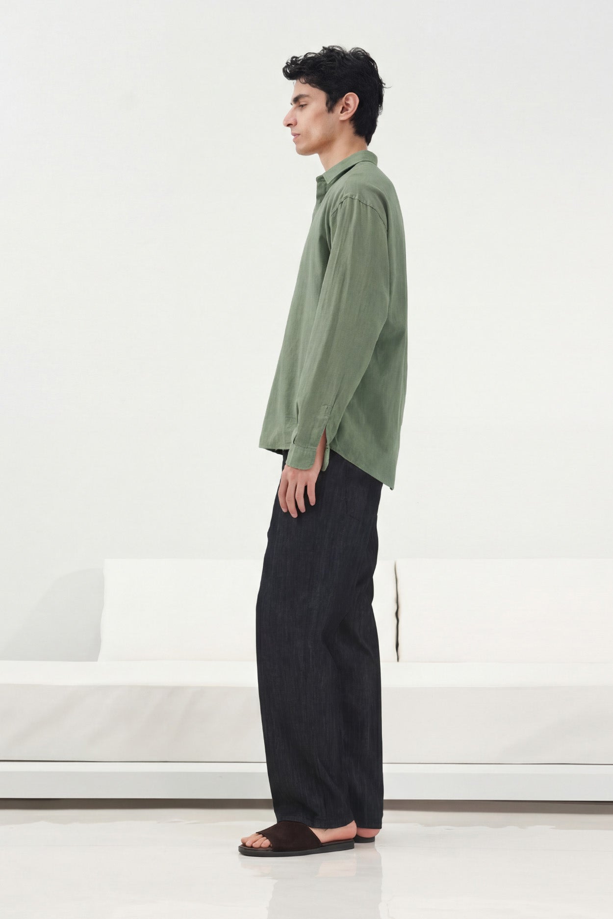 OVERSIZE DÖKÜMLÜ HAKİ FRESH KETEN GÖMLEK