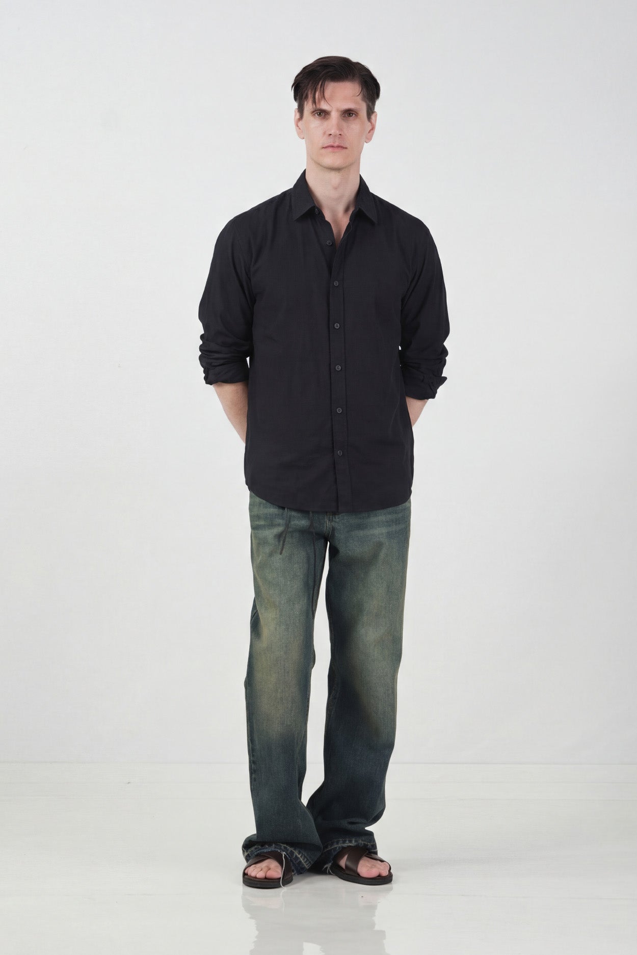 OVERSIZE DÖKÜMLÜ SİYAH MODAL GÖMLEK