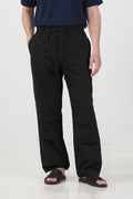 REGULAR FIT BASKILI SİYAH TENSEL PANTOLON