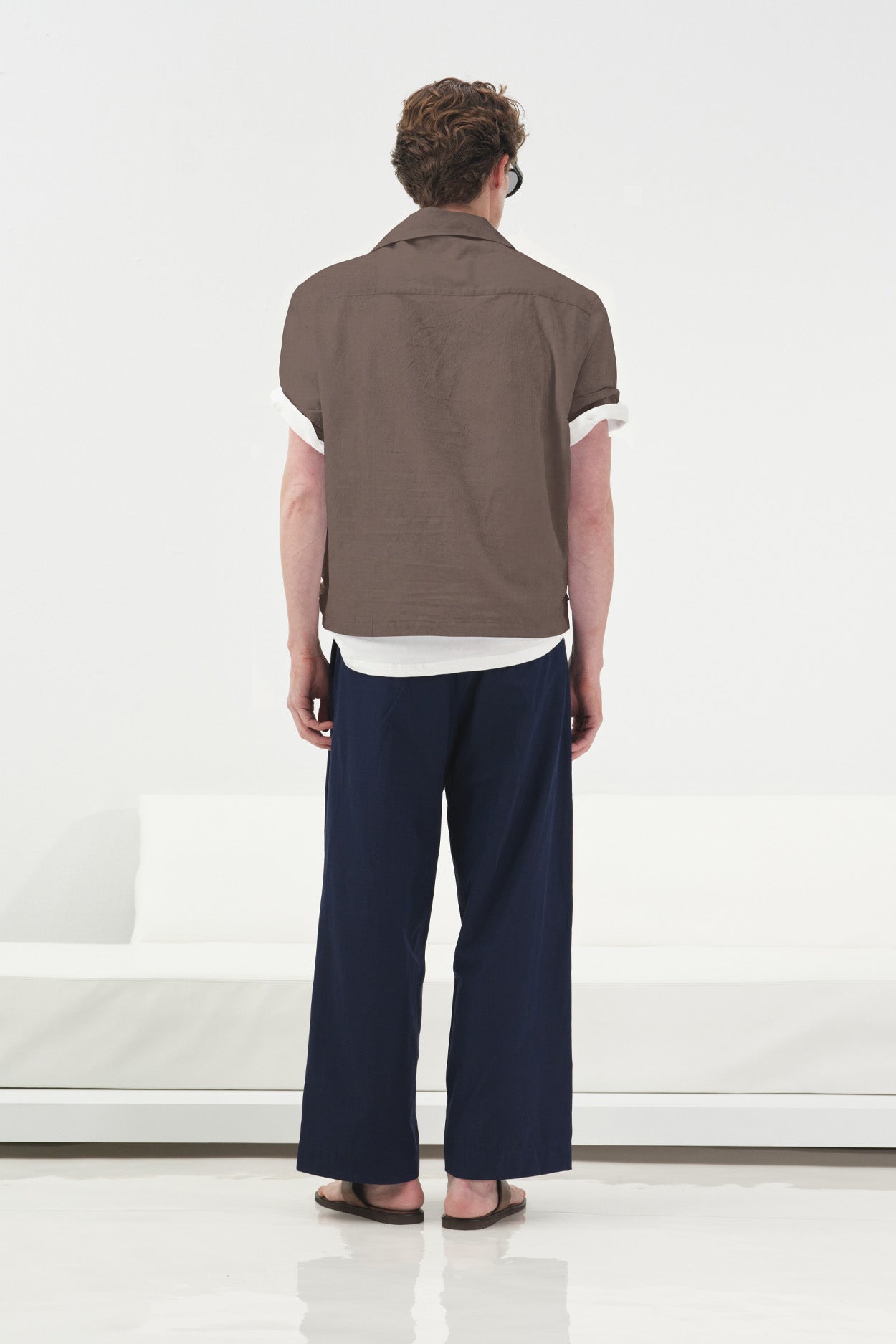 BROWN VOILE HALF PLACKET SHIRT