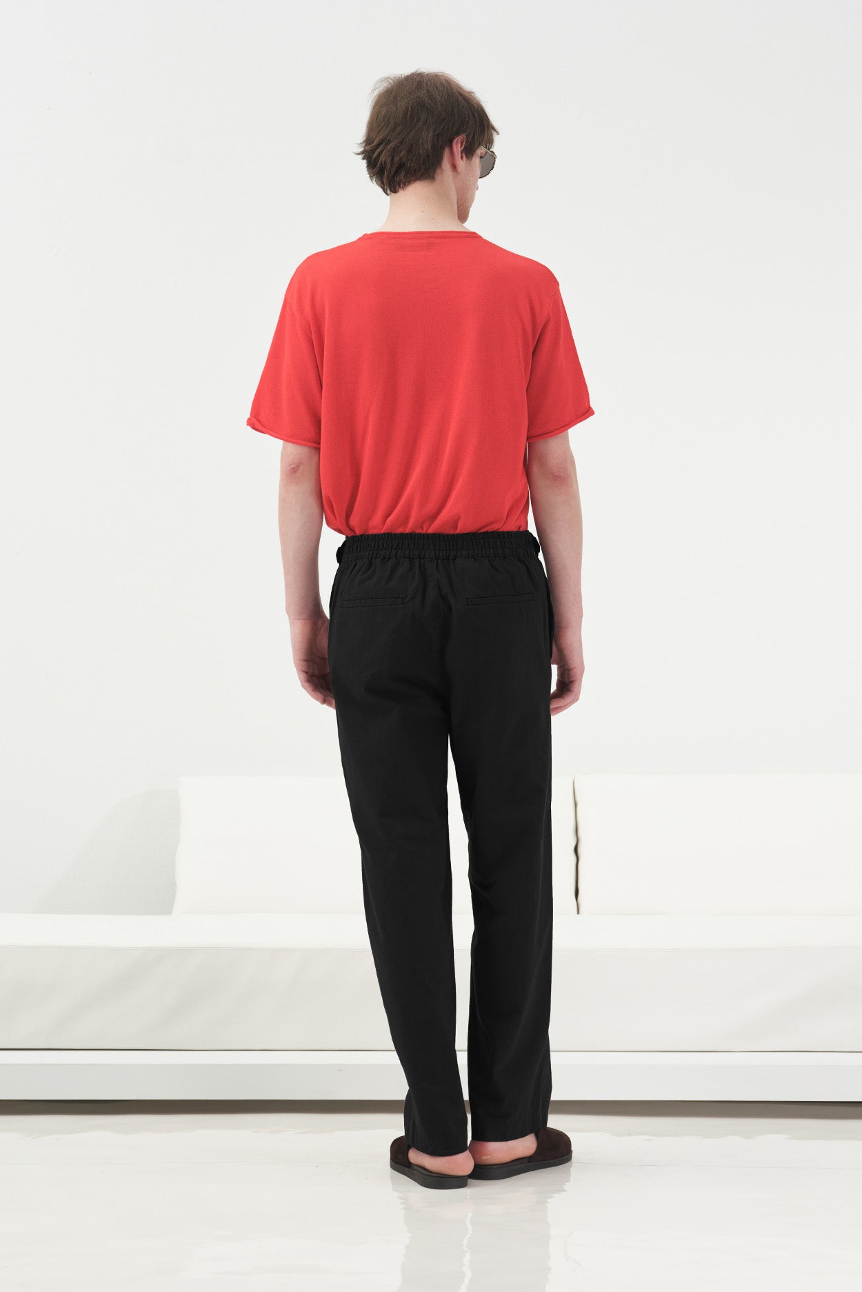 BLACK LINEN TROUSERS WITH SIDE WAISTBAND DETAIL