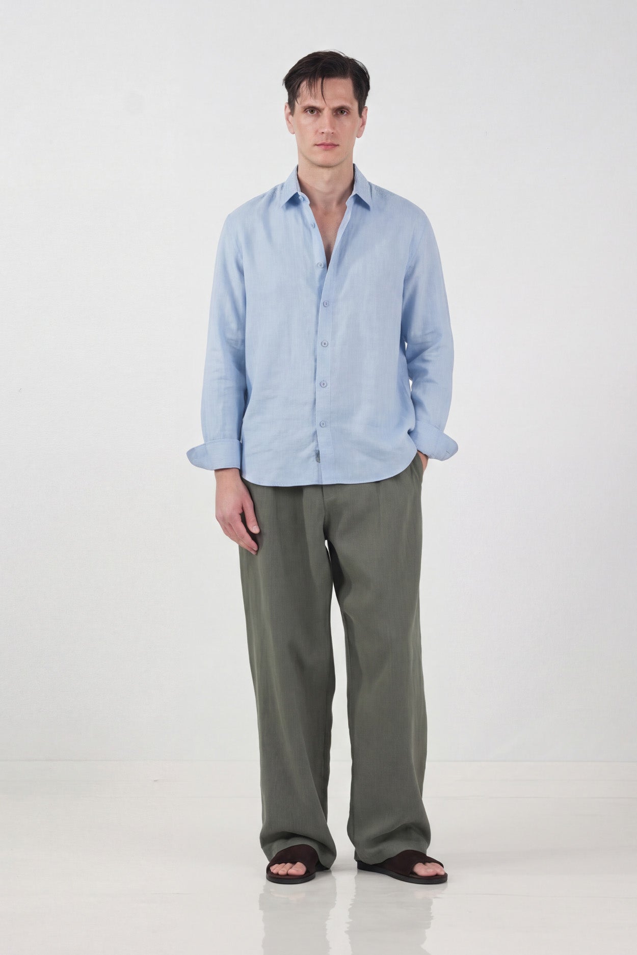 %100 KETEN OVERSIZE MAVİ GÖMLEK