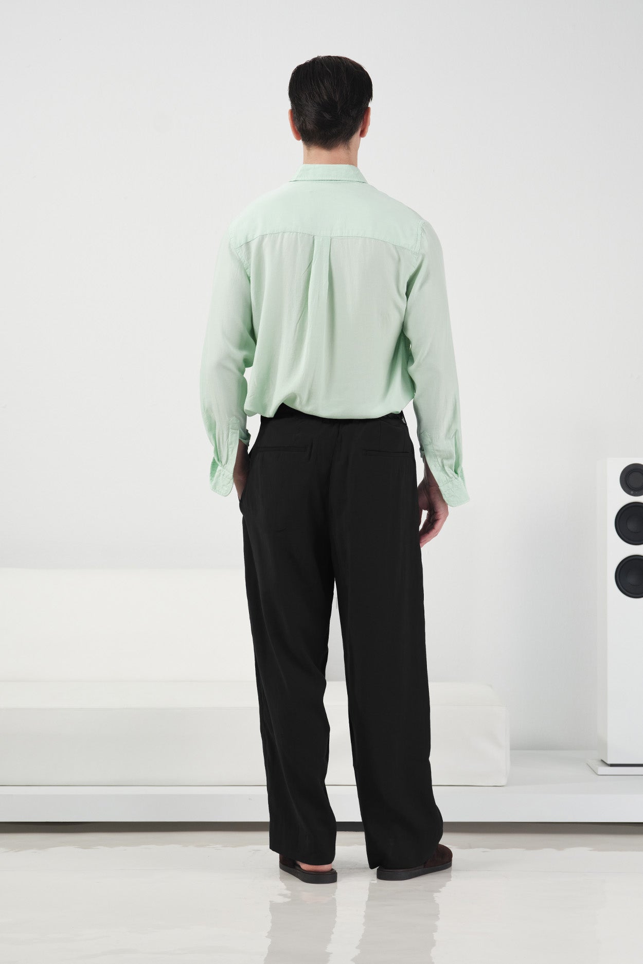 DOUBLE PLEATED DRAPEY BLACK MODAL TROUSERS