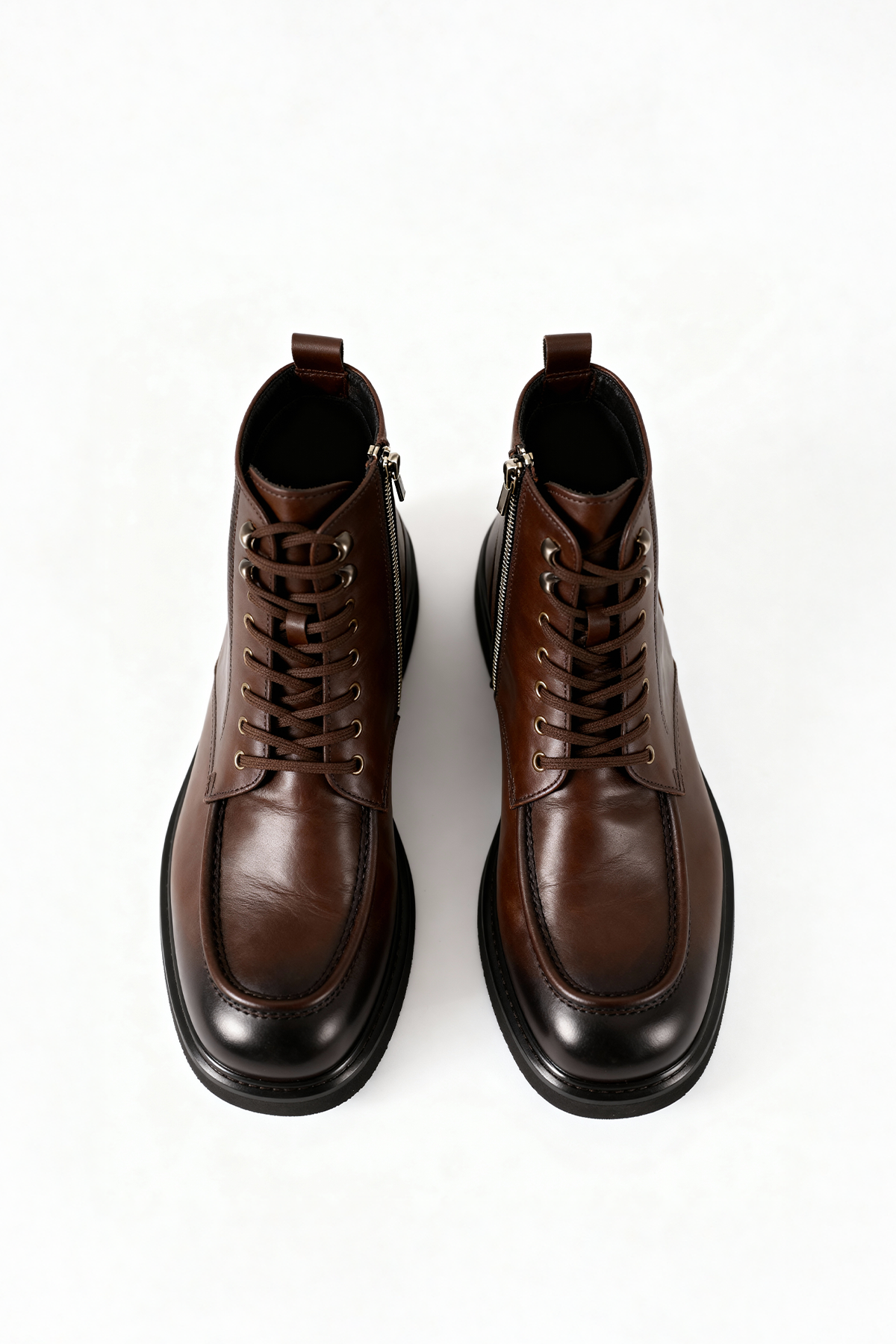 EFFECTIVE LACE-UP LEATHER BROWN BOOTS