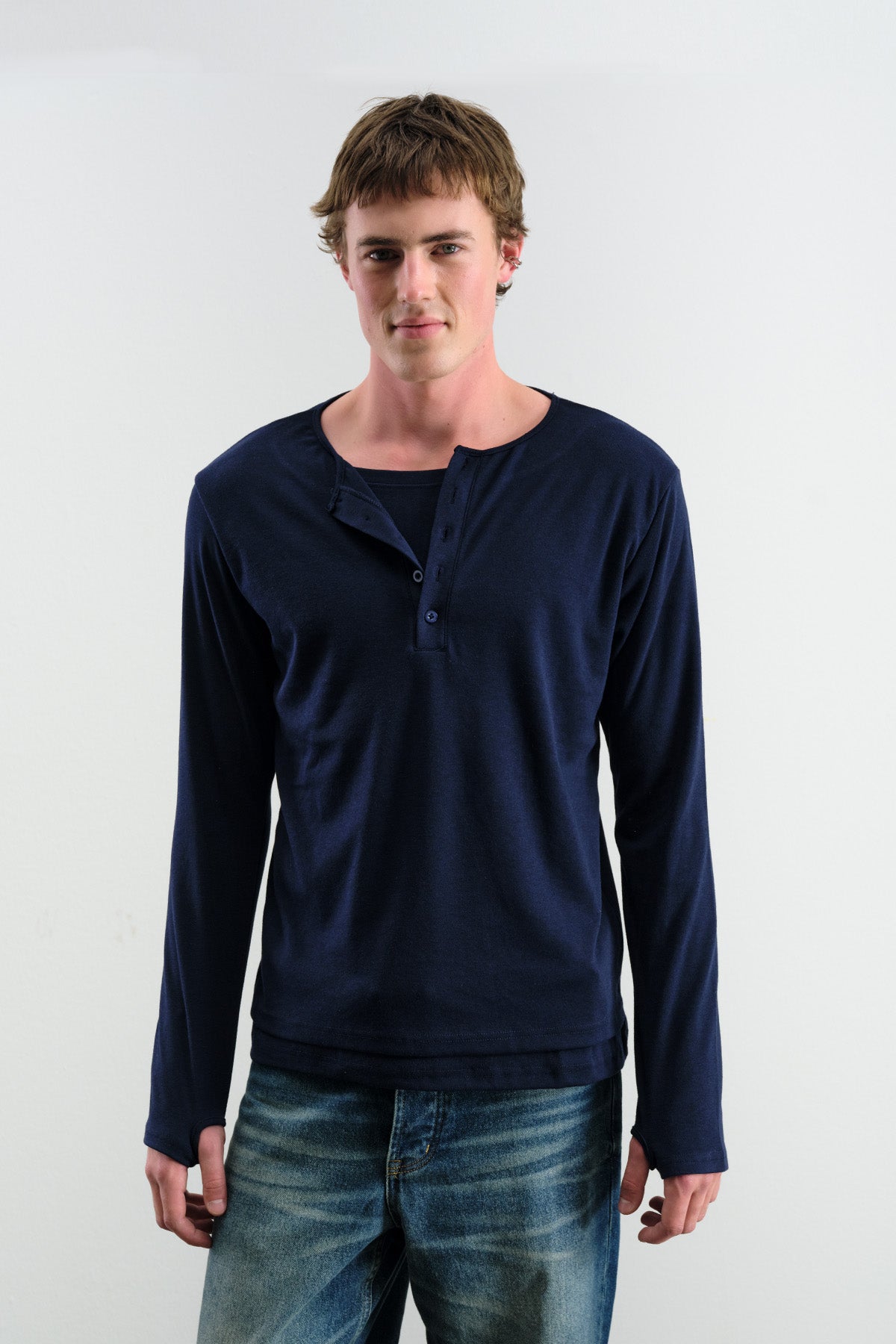 LONG SLEEVE NAVY T-SHIRT WITH VEST INSIDE