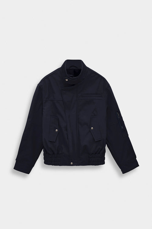 STAND COLLAR LINING FLEECE-LINED NAVY TECHNICAL JACKET - 1