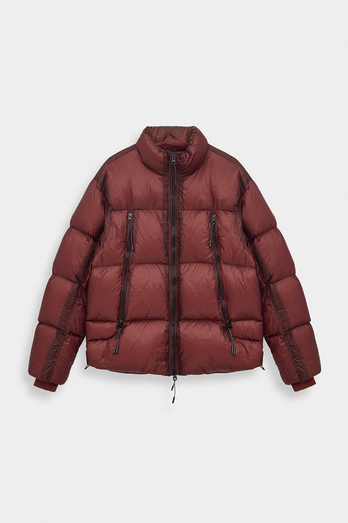 GOOSE DOWN TRANSPARENT BURGUNDY PUFFER JACKET - 1