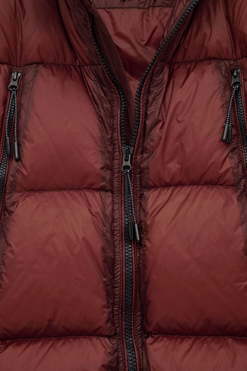 GOOSE DOWN TRANSPARENT BURGUNDY PUFFER JACKET - 2