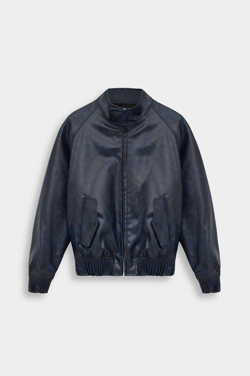 DISTRESSED NAVY LEATHER JACKET - 1