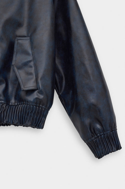 DISTRESSED NAVY LEATHER JACKET - 2