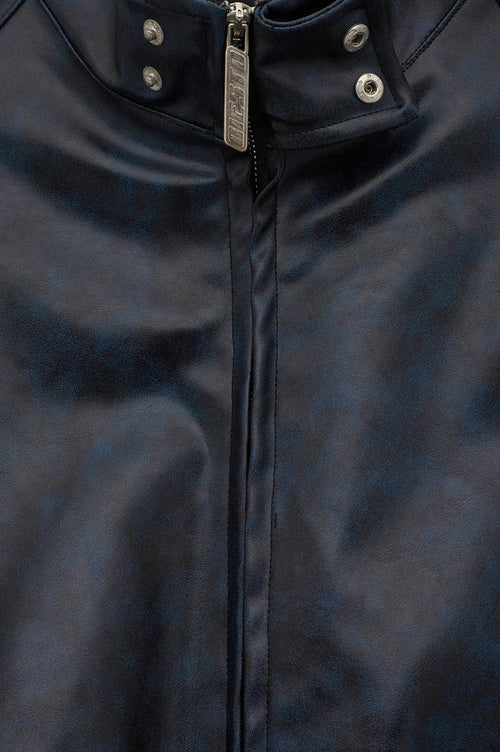 DISTRESSED NAVY LEATHER JACKET - 3