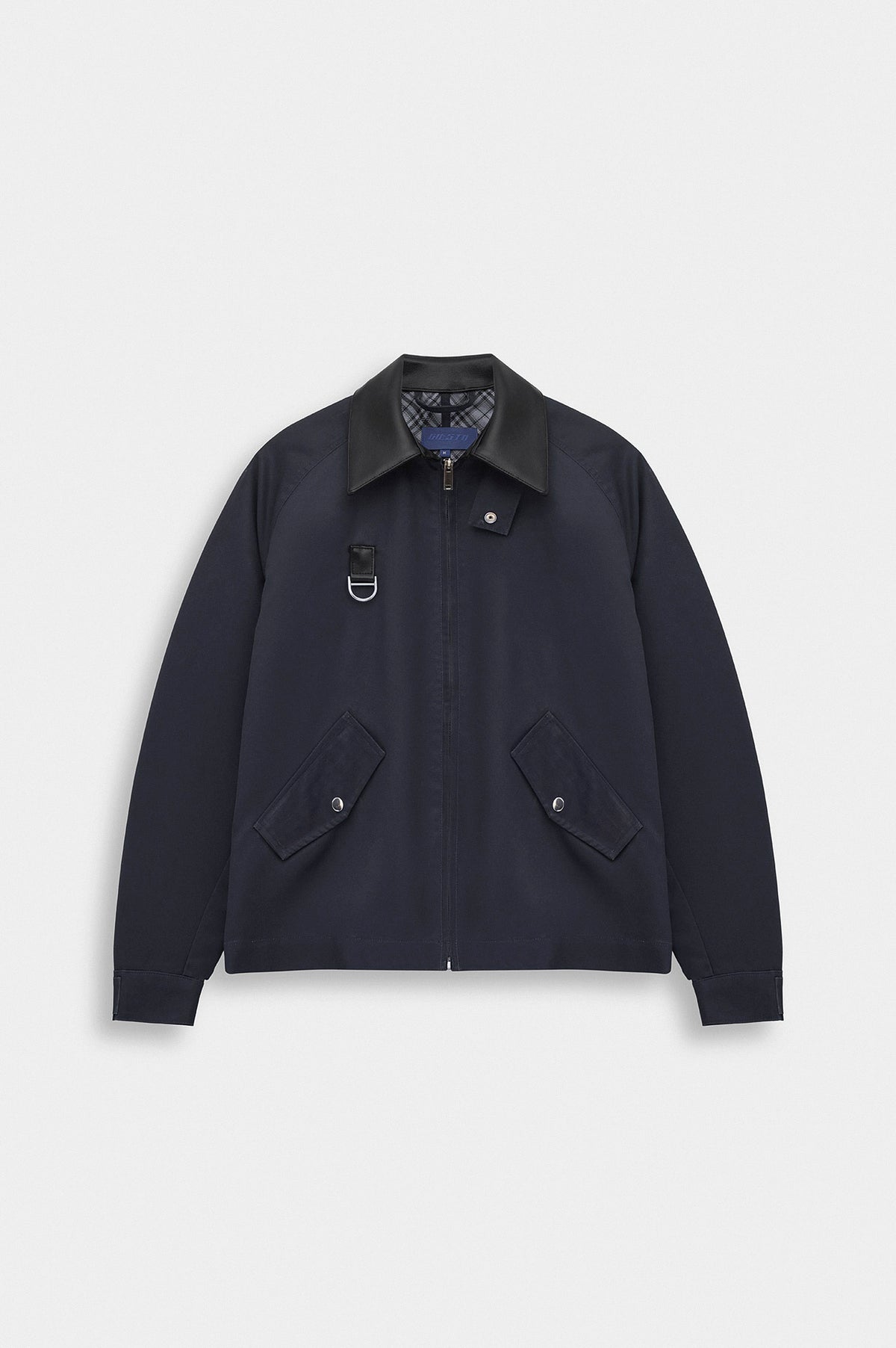 CONTRAST COLLAR WAX-COATED NAVY SHORT JACKET - 2