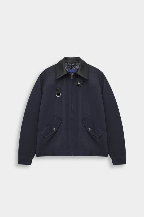 CONTRAST COLLAR WAX-COATED NAVY SHORT JACKET - 2