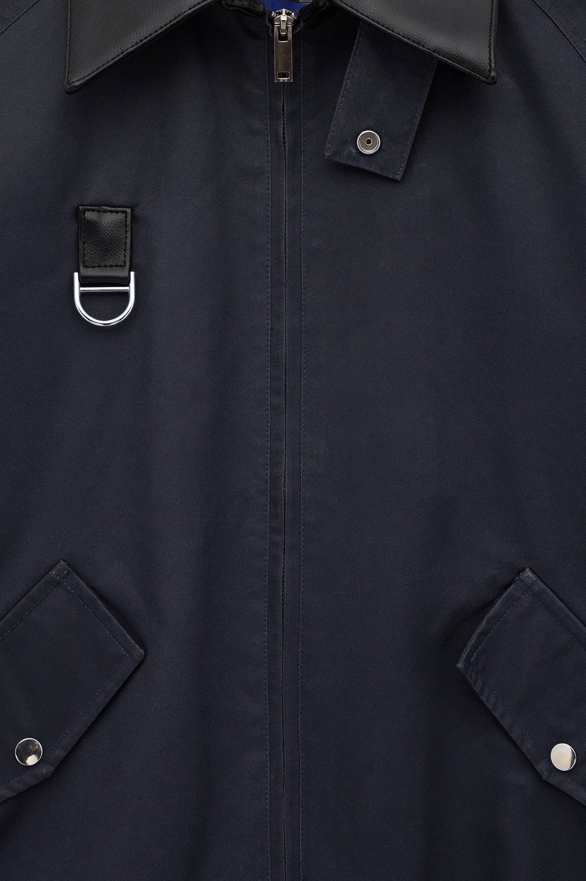 CONTRAST COLLAR WAX-COATED NAVY SHORT JACKET - 3