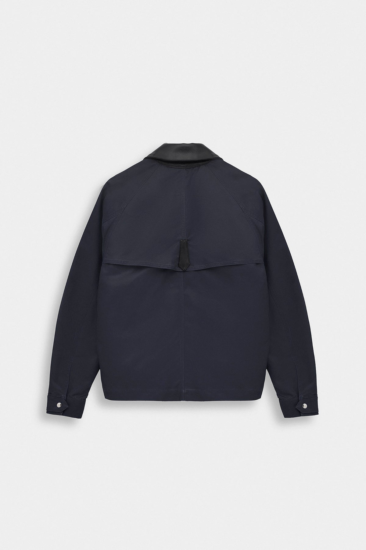 CONTRAST COLLAR WAX-COATED NAVY SHORT JACKET - 5