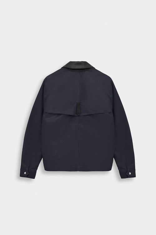 CONTRAST COLLAR WAX-COATED NAVY SHORT JACKET - 5