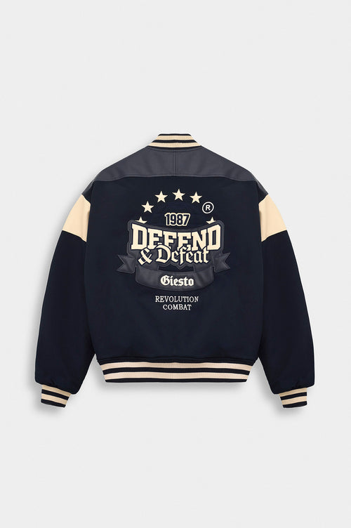 EMBROIDERED NAVY VARSITY JACKET - 6