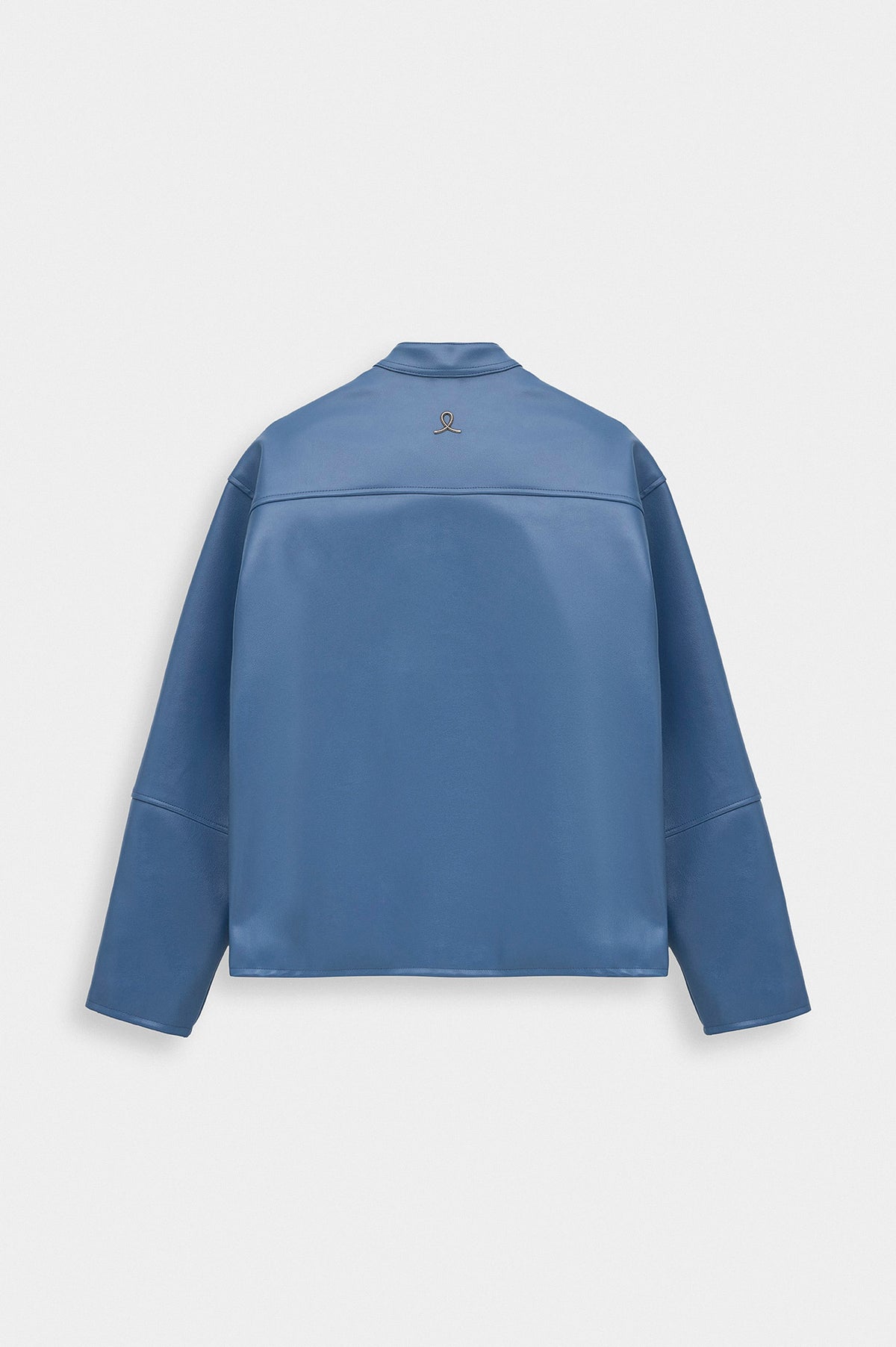 ZIP-UP PANELLED BLUE LEATHER JACKET - 7