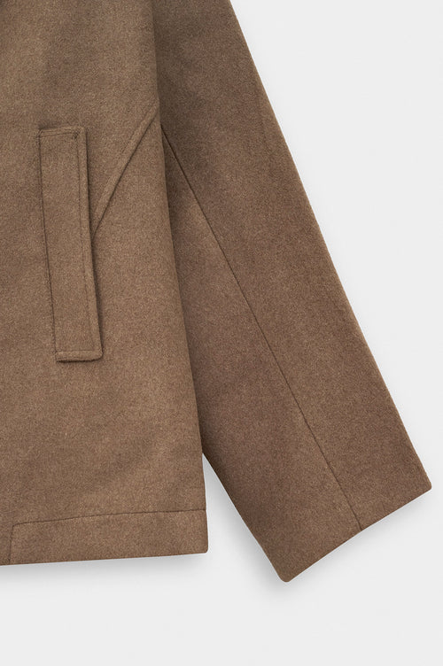 SHORT MELTON TAUPE COAT - 4