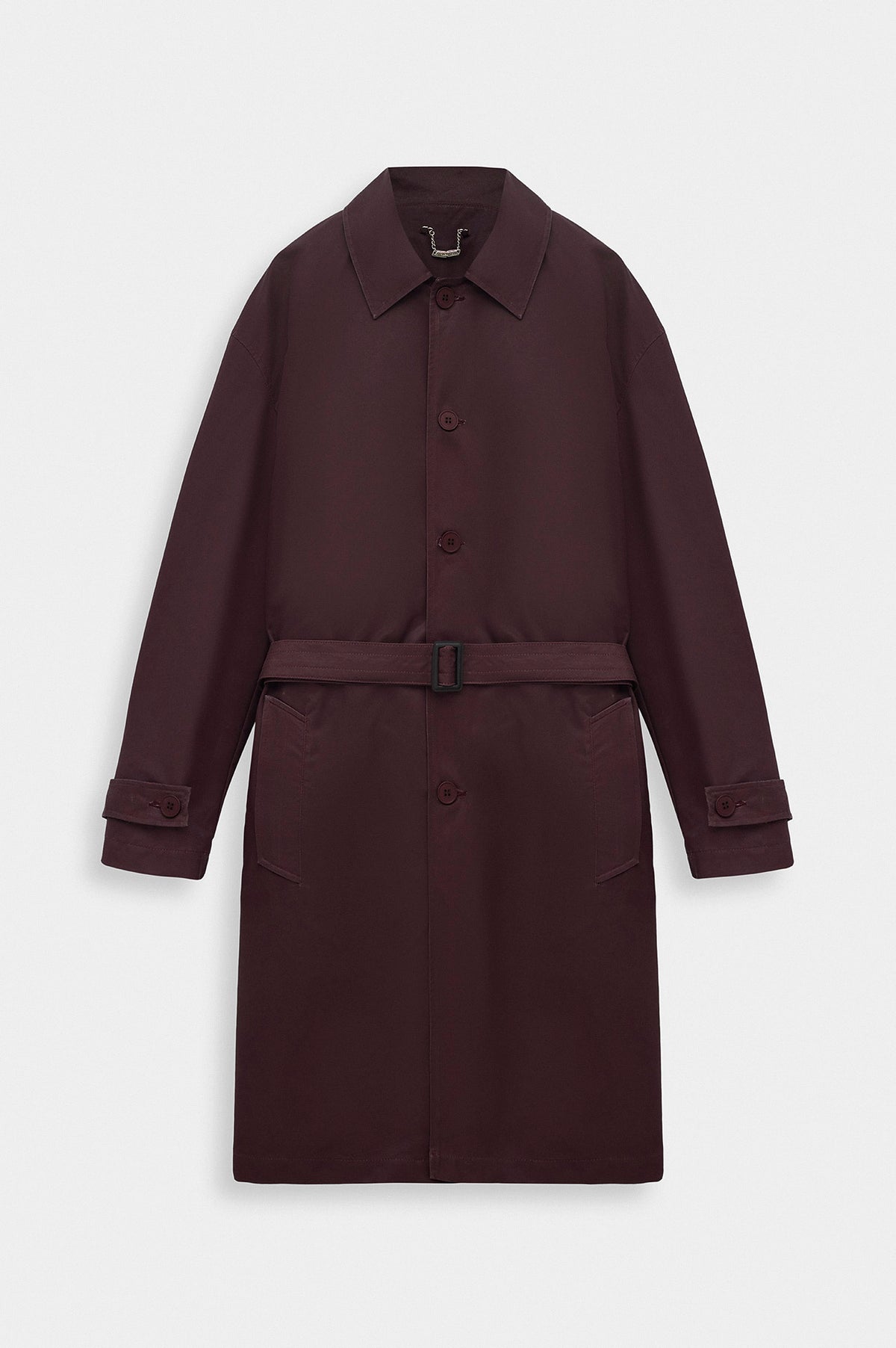 BELTED WAX-COATED BURGUNDY TRENCH COAT - 5