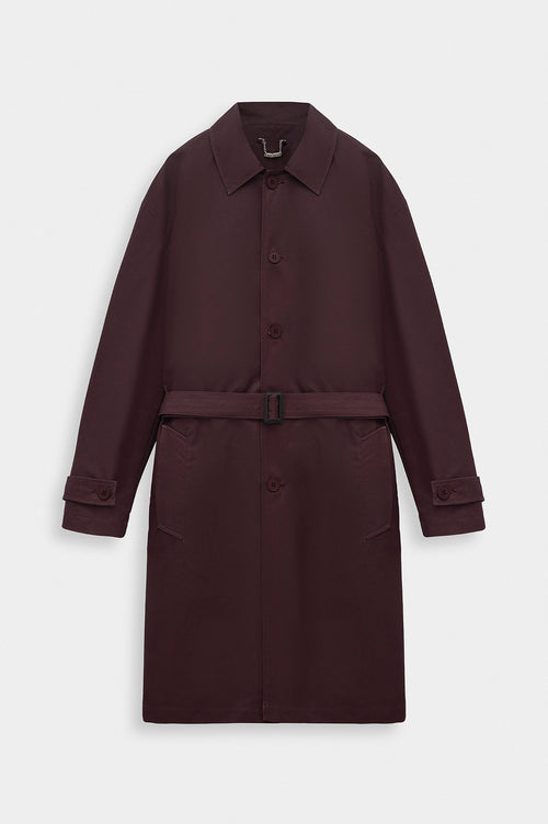 BELTED WAX-COATED BURGUNDY TRENCH COAT - 5