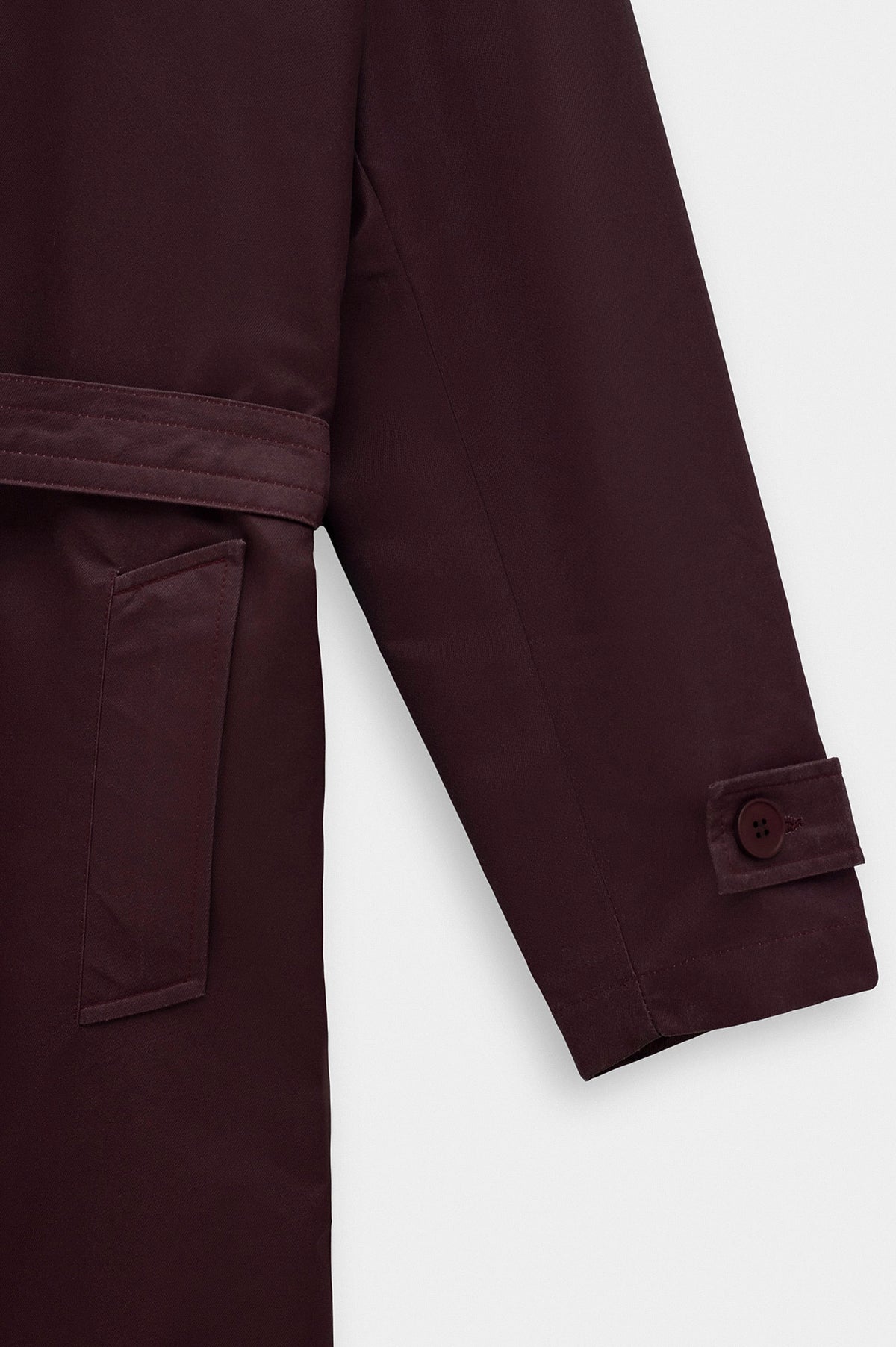 BELTED WAX-COATED BURGUNDY TRENCH COAT - 7