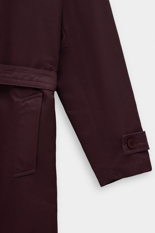 BELTED WAX-COATED BURGUNDY TRENCH COAT - 7