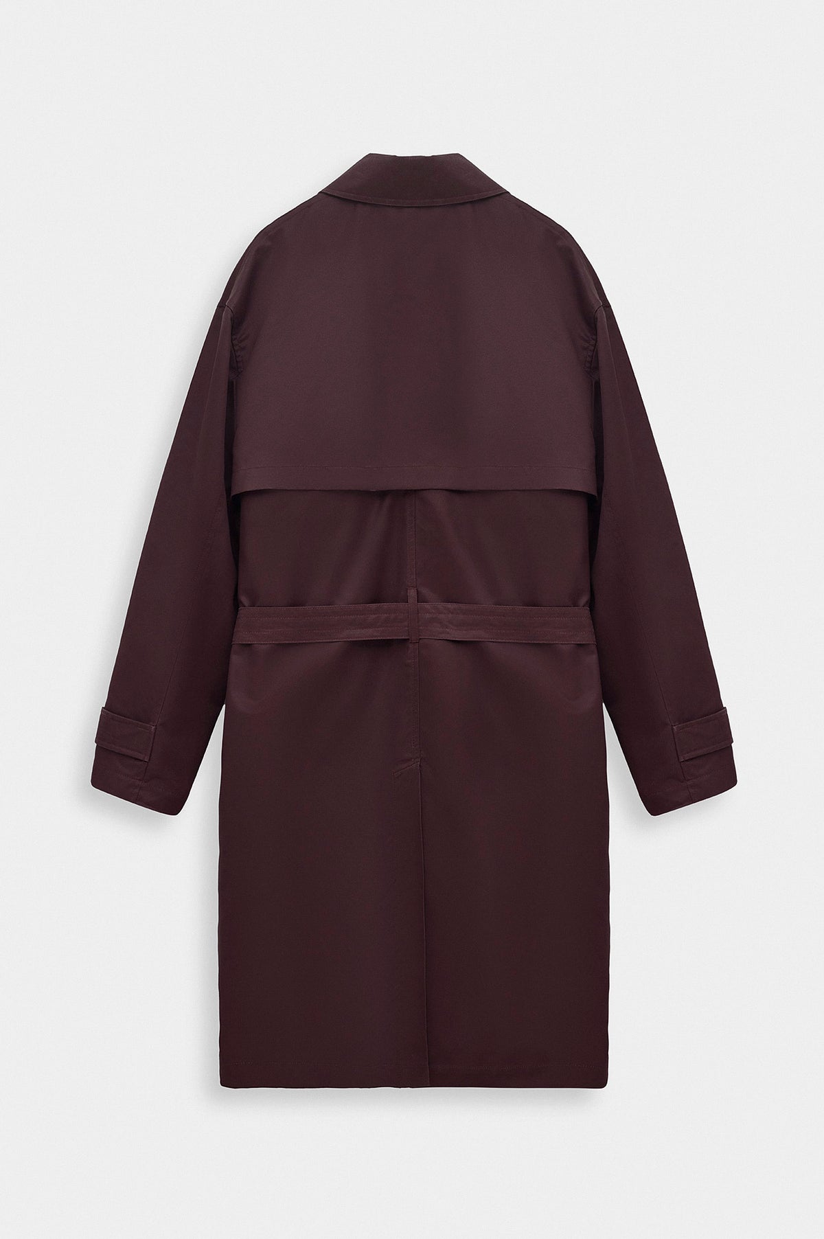 BELTED WAX-COATED BURGUNDY TRENCH COAT - 8