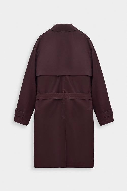 BELTED WAX-COATED BURGUNDY TRENCH COAT - 8