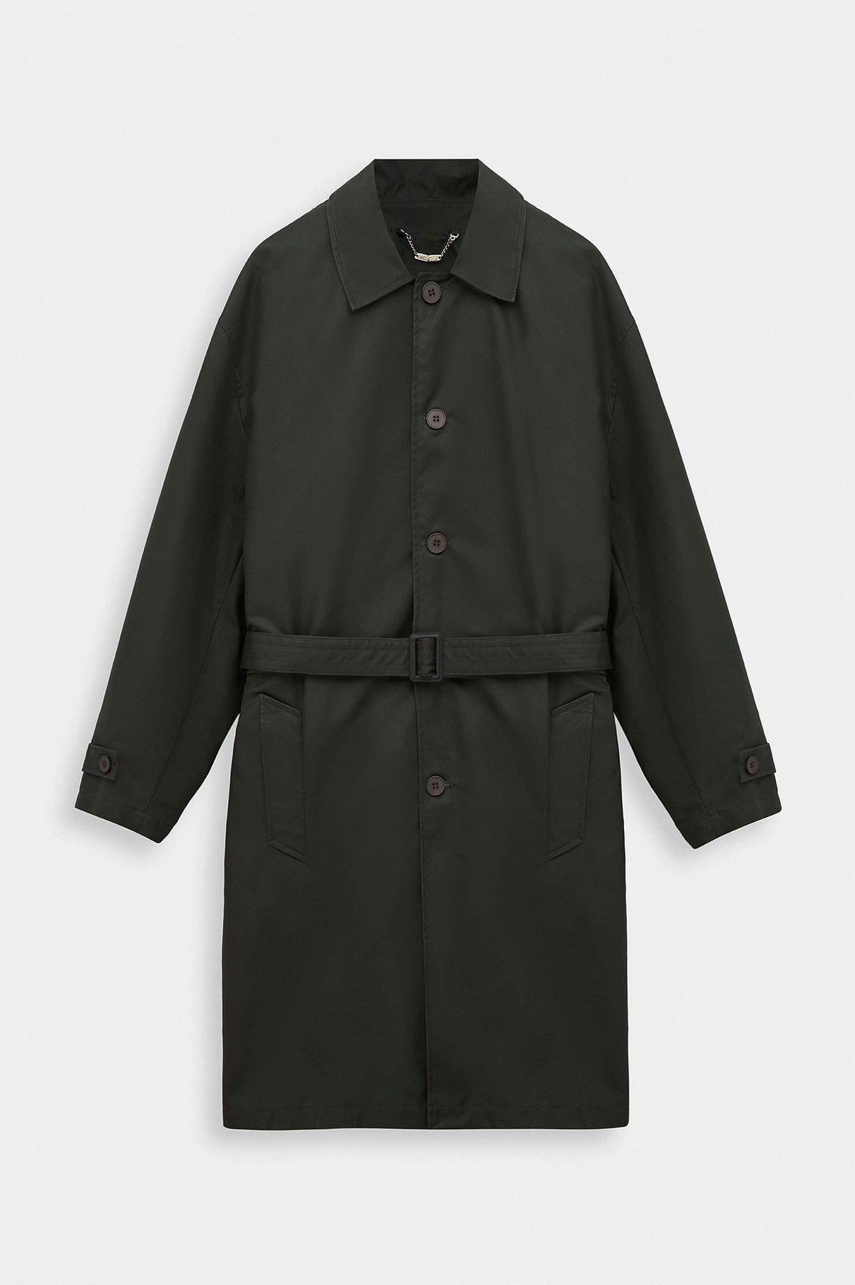 BELTED WAX-COATED KHAKI TRENCH COAT - 1