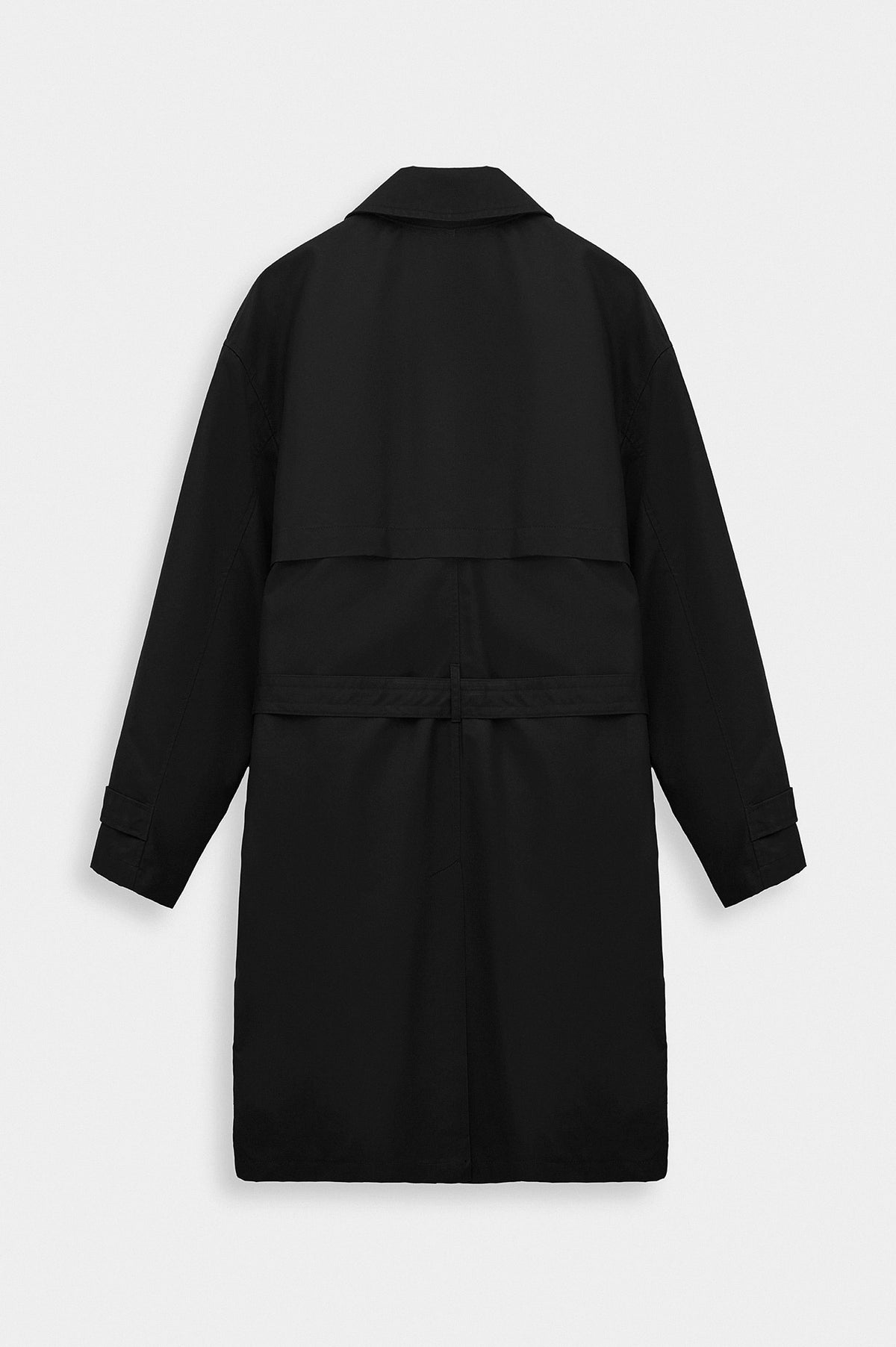 BELTED WAX-COATED BLACK TRENCH COAT - 4