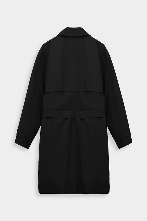 BELTED WAX-COATED BLACK TRENCH COAT - 4