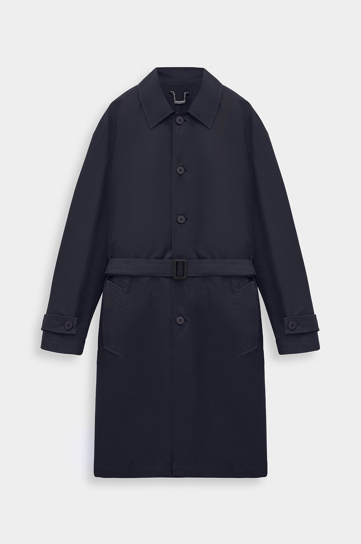 BELTED WAX-COATED NAVY TRENCH COAT - 1