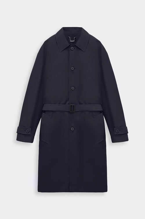 BELTED WAX-COATED NAVY TRENCH COAT - 1