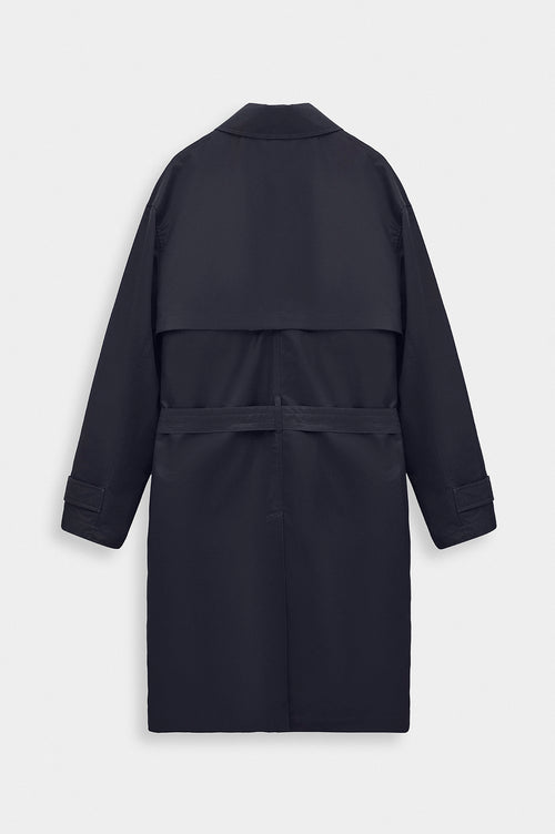 BELTED WAX-COATED NAVY TRENCH COAT - 4
