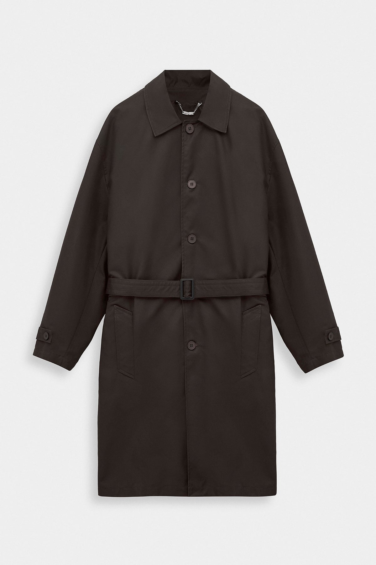BELTED WAX-COATED BROWN TRENCH COAT - 1