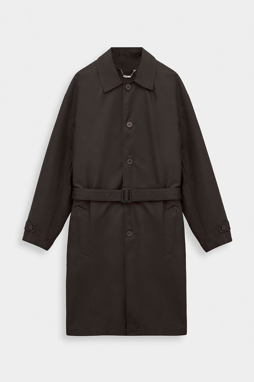 BELTED WAX-COATED BROWN TRENCH COAT - 1