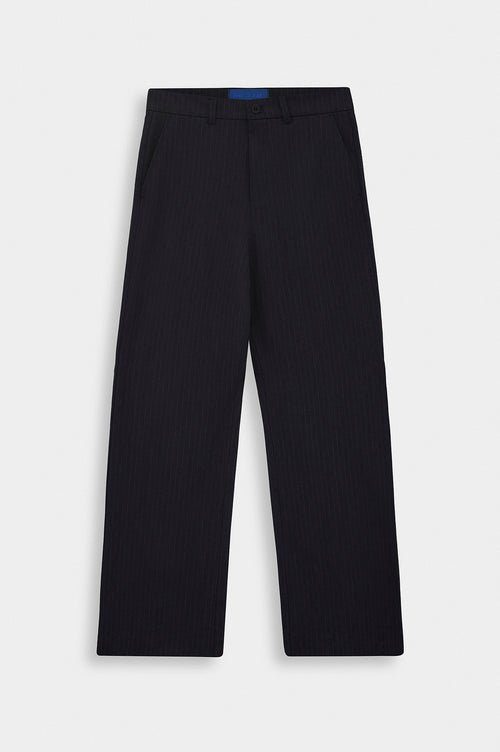 Klasik Çizgili Flare Paça Lacivert Pantolon - 1